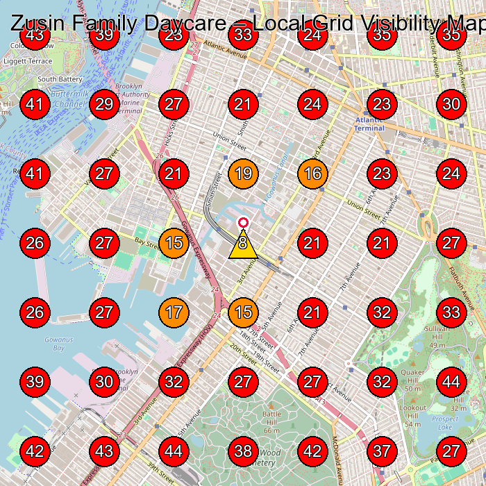 Zusin Family Daycare GeoGrid visibility map for Day Care Center in Brooklyn